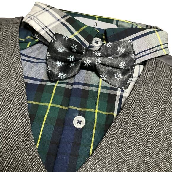 Boy’s Toddler Plaid Shirt with Gray Vest and Black Pants Set Size 3T NWT - Picture 2 of 6